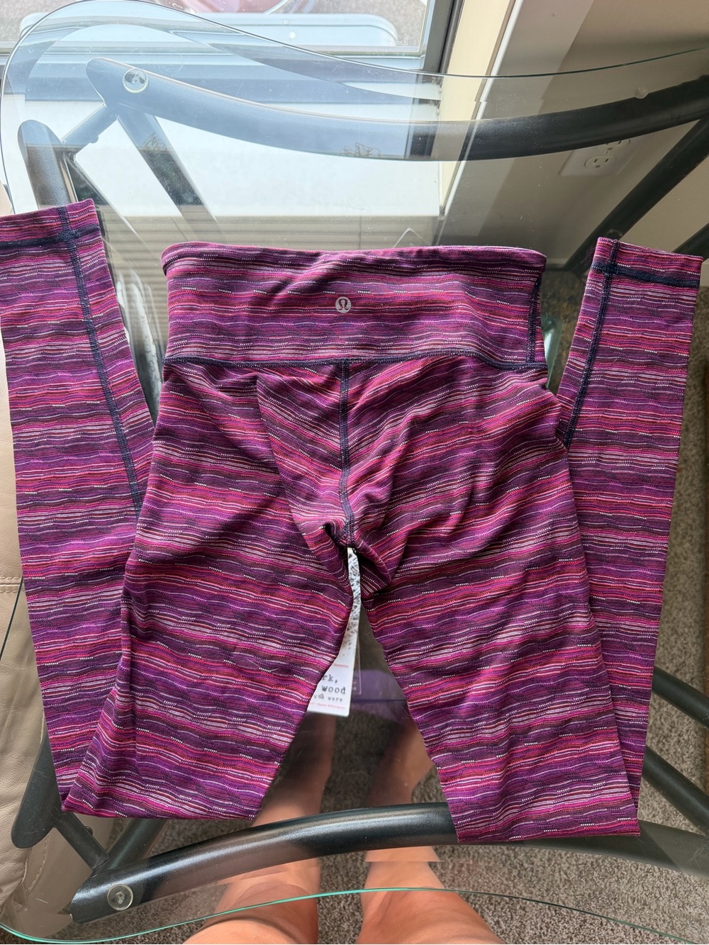 Lululemon Wunder Under High Rise Purple Pink Striped Leggings 28” Size 4